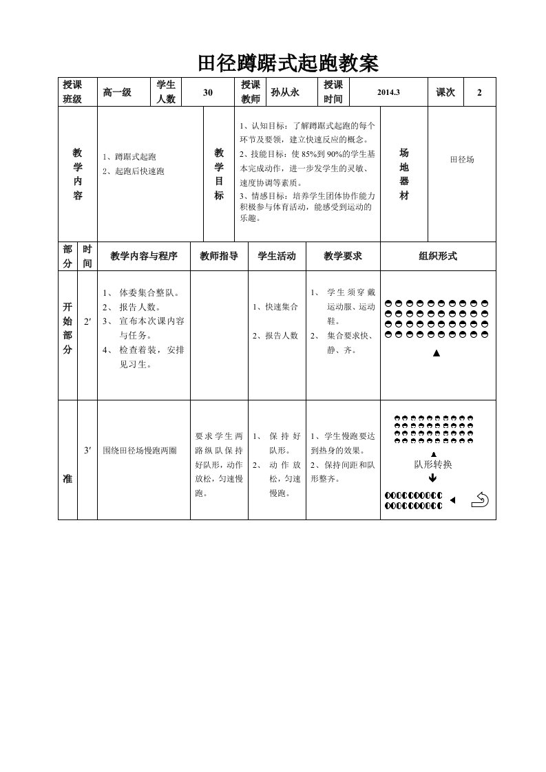 田径蹲踞式起跑教案