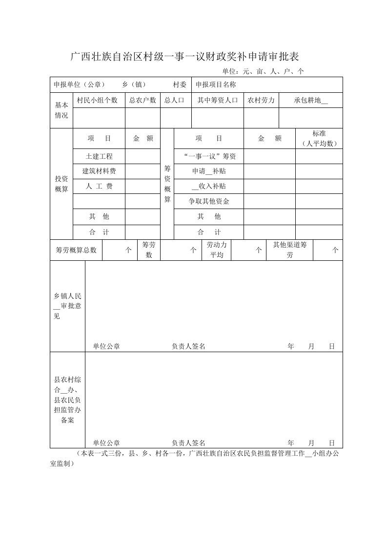 一事一议有关表格