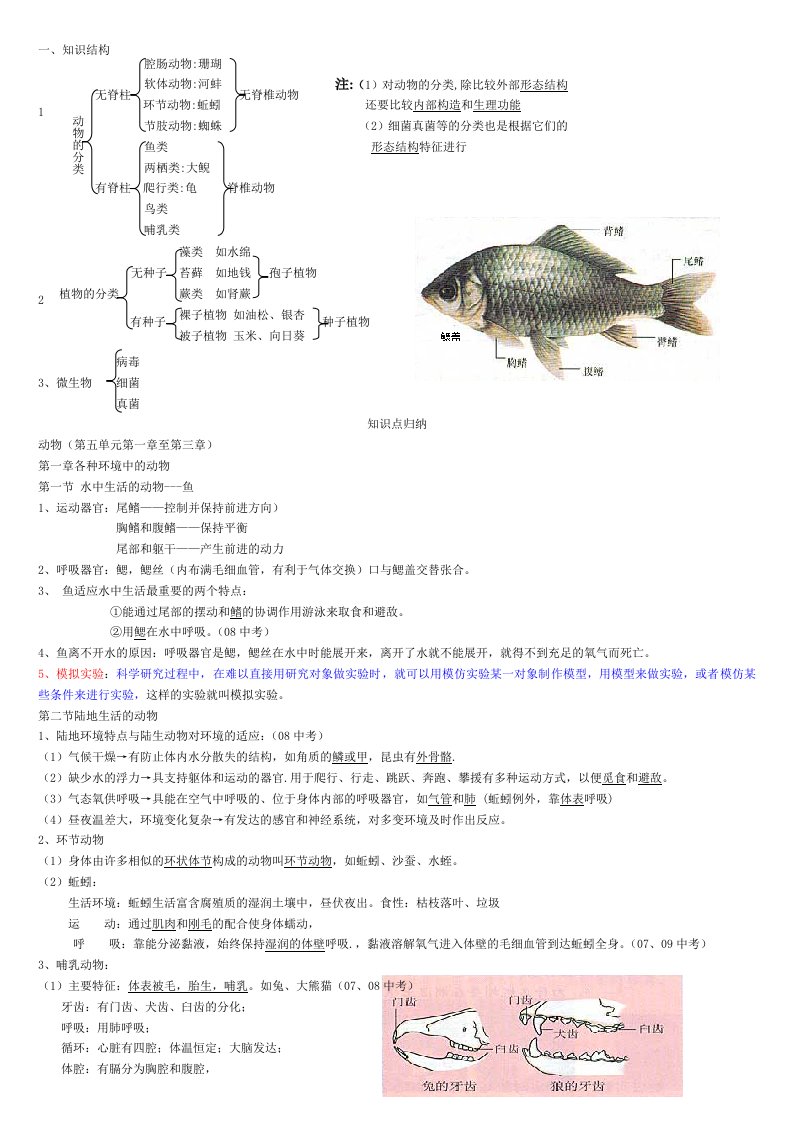 人教版八年级生物上册知识点总结(全面)