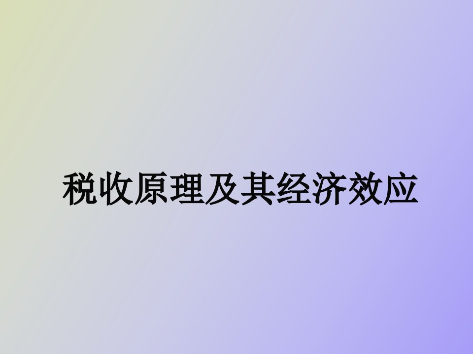 税收原理及其经济效应