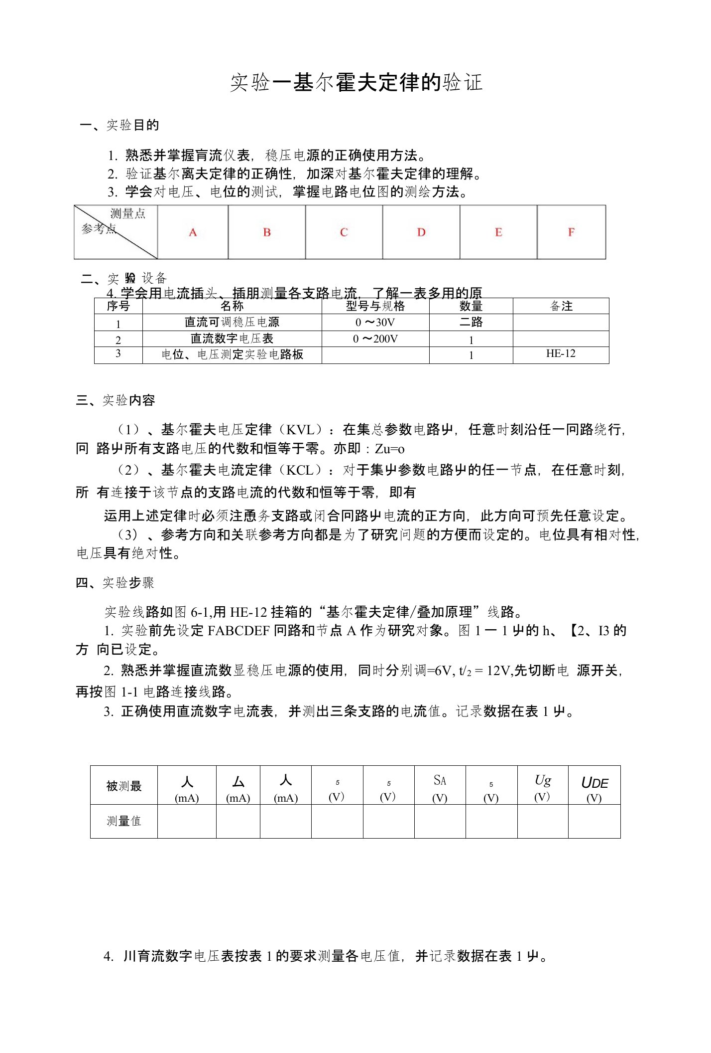 实验一基尔霍夫定律的验证