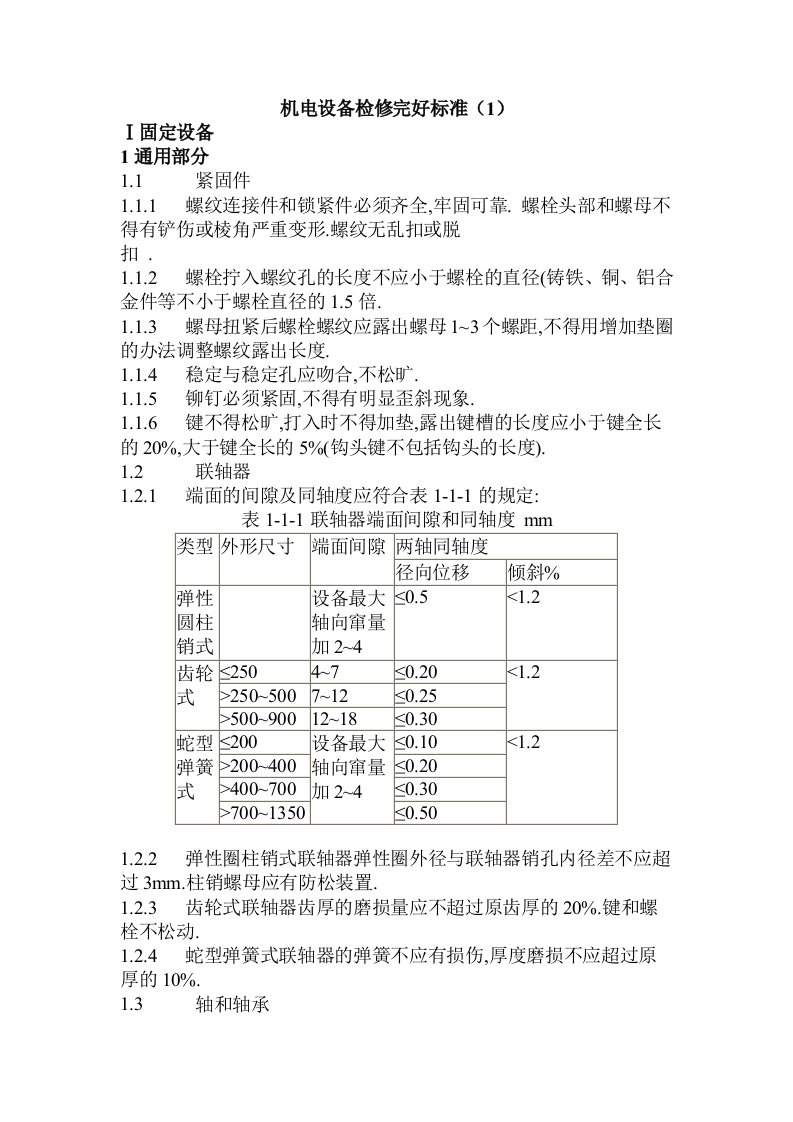 机电设备检修完好标准1