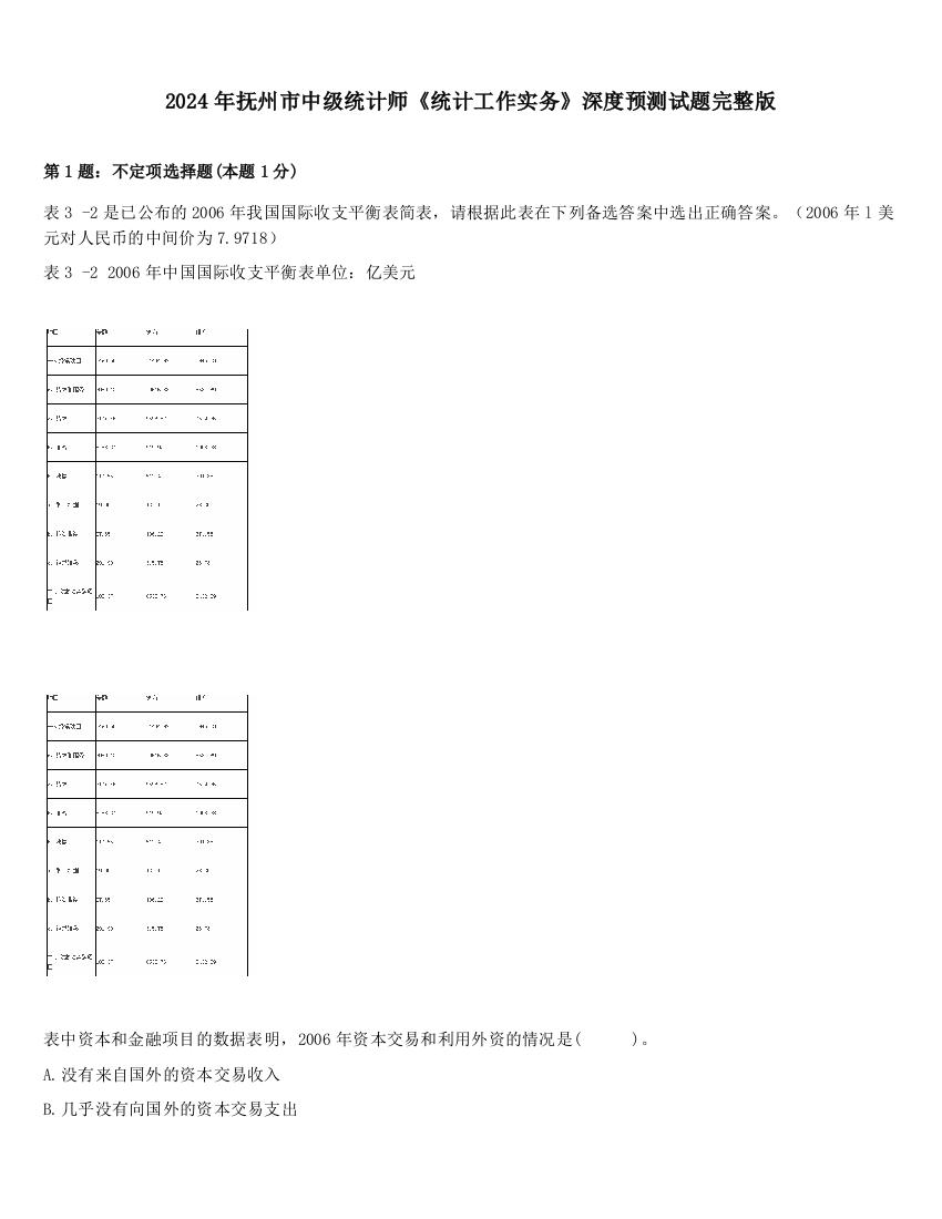 2024年抚州市中级统计师《统计工作实务》深度预测试题完整版