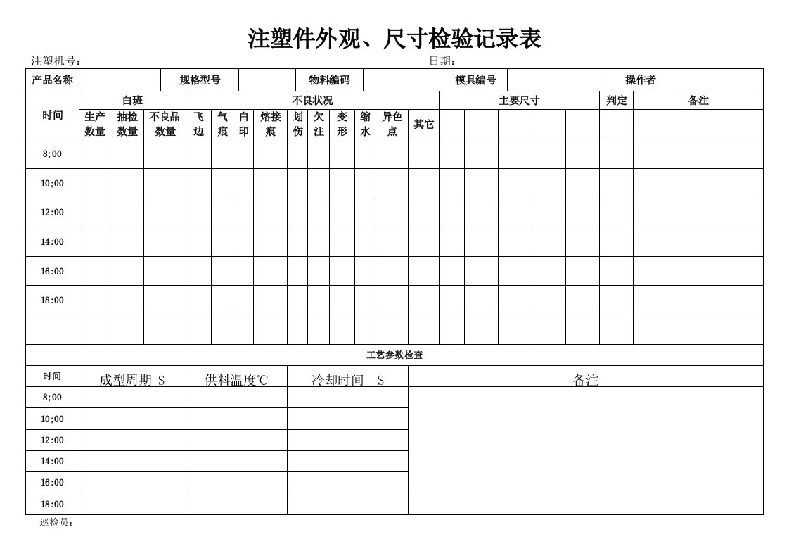 注塑外观检验记录表