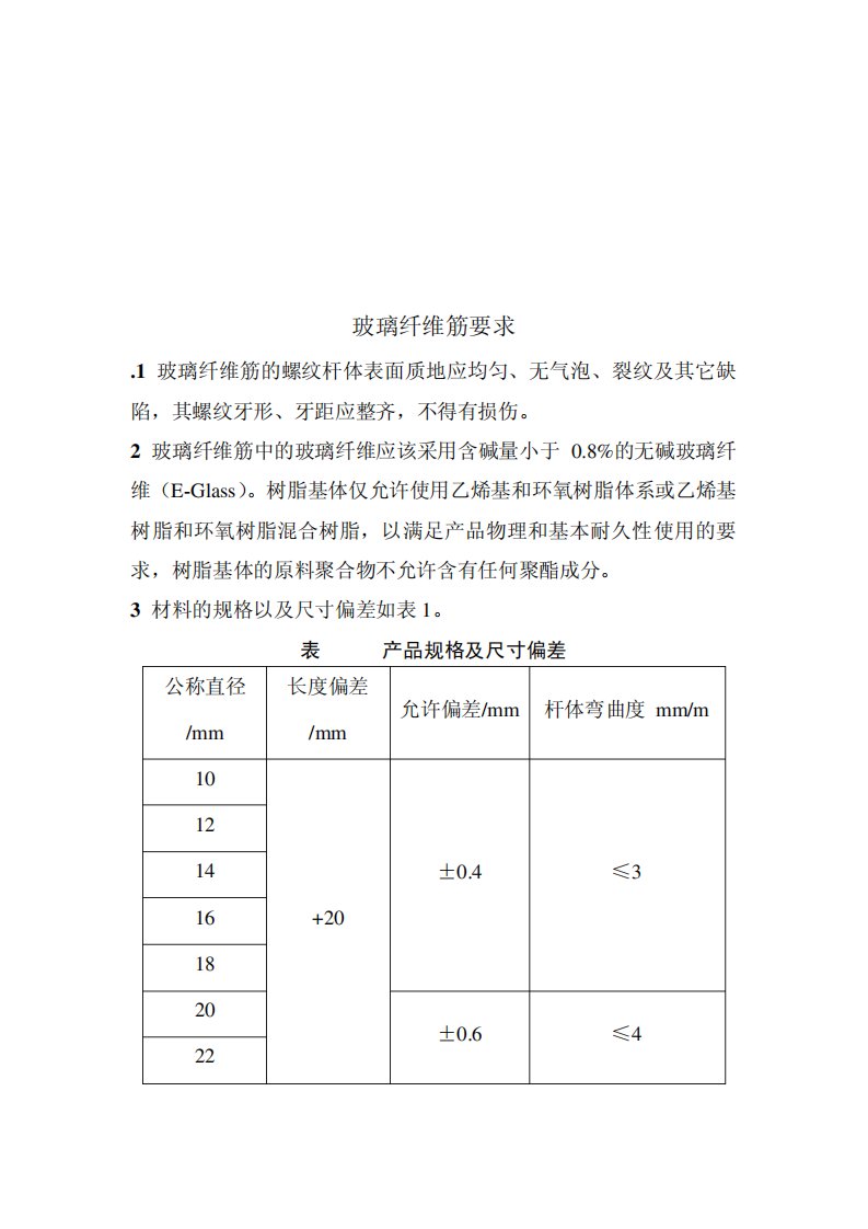 玻璃纤维筋要求