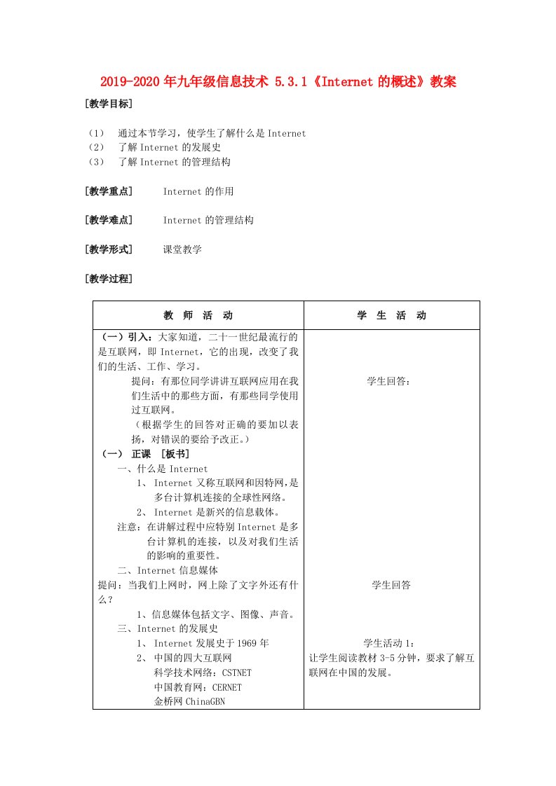 2019-2020年九年级信息技术