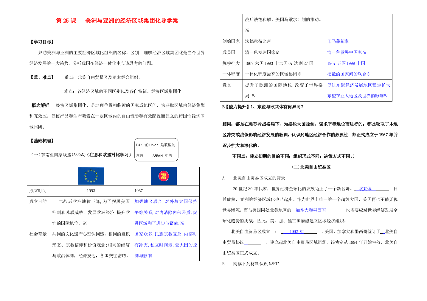 高中历史《美洲与亚洲的经济区域集团化》学案3