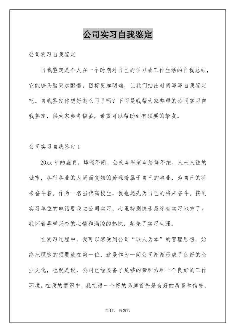 公司实习自我鉴定例文