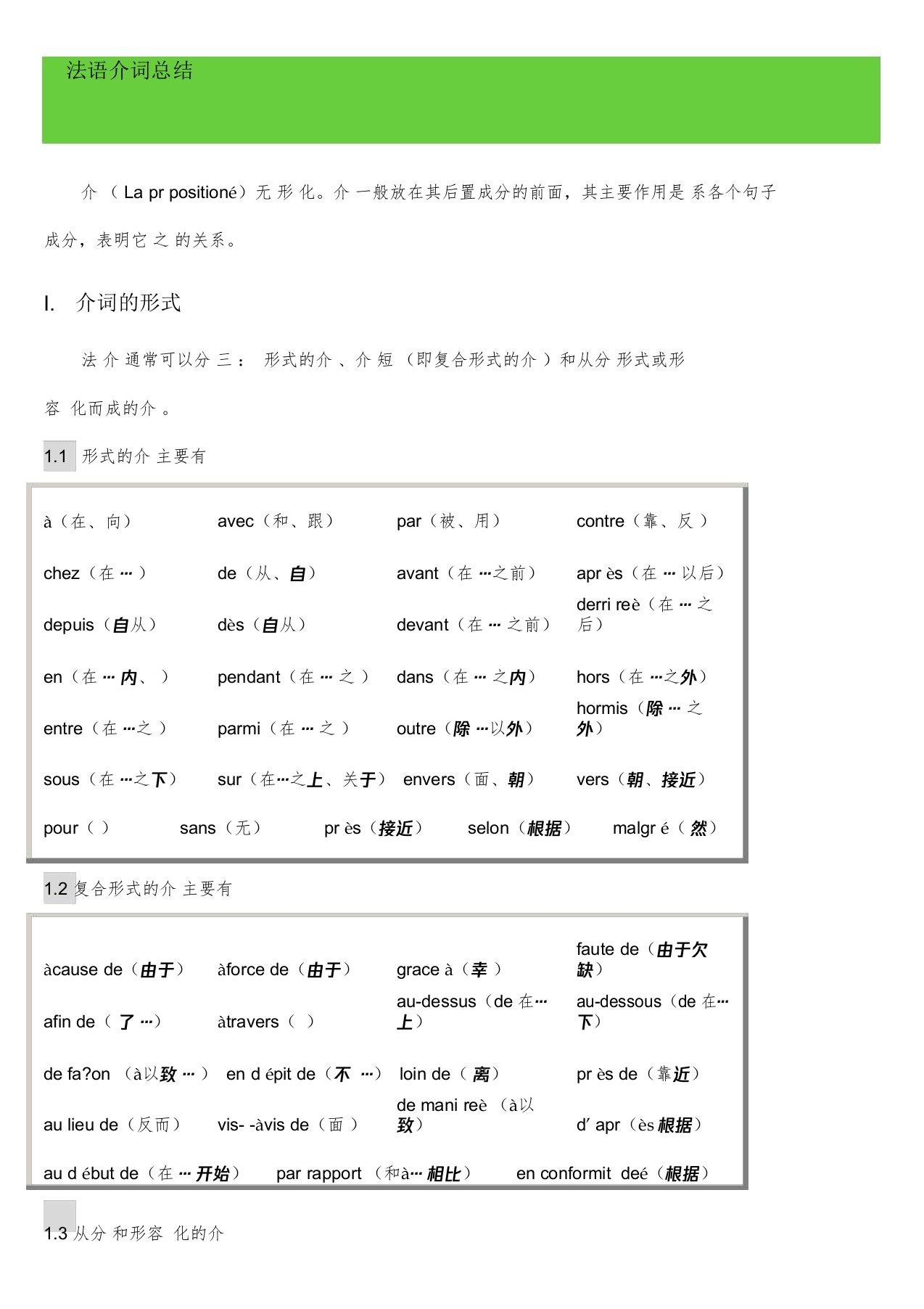 (完整word版)法国法语法文法语介词总结,推荐文档