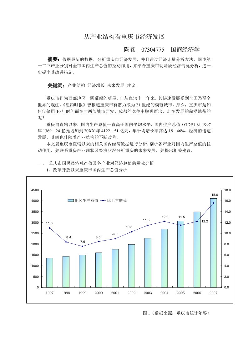 发展战略-从产业结构看重庆市经济发展