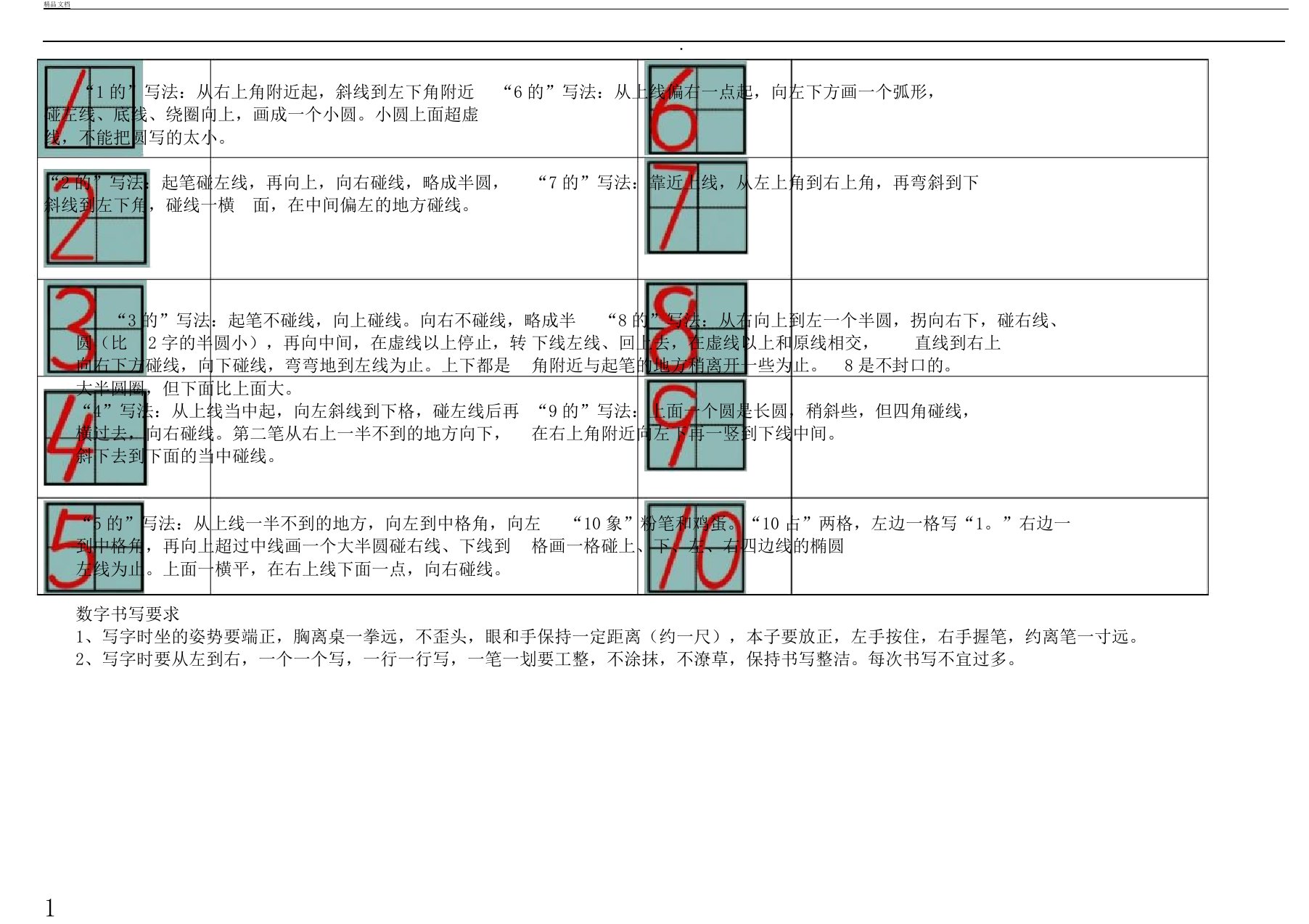 数文字110书写及描红A4打印版