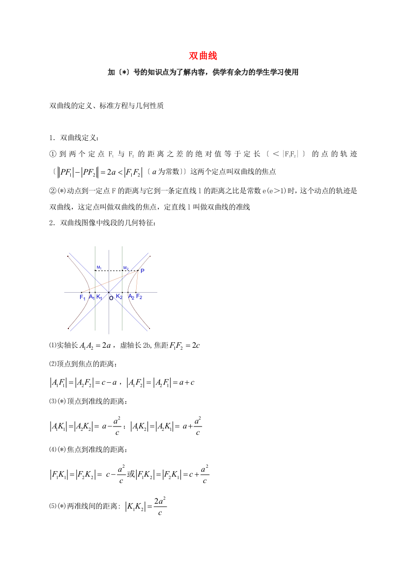 （整理版）高考数学知识点讲座考点34双曲线