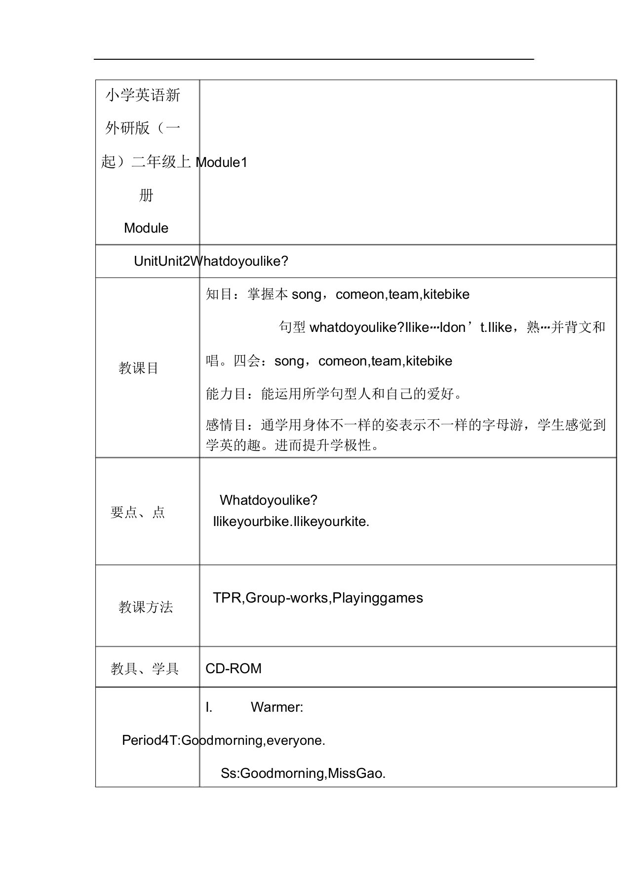 小学英语新外研版(一起)二年级上册m1u2第二课时复习课教案