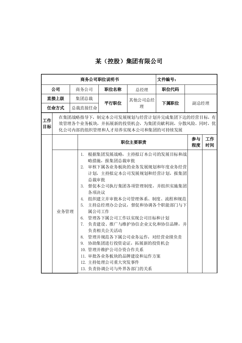 商务公司总经理岗位说明书