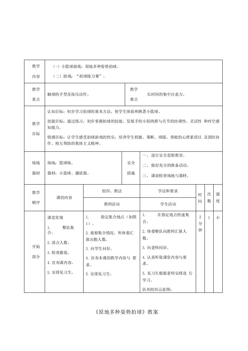 《原地多种姿势拍球》教案