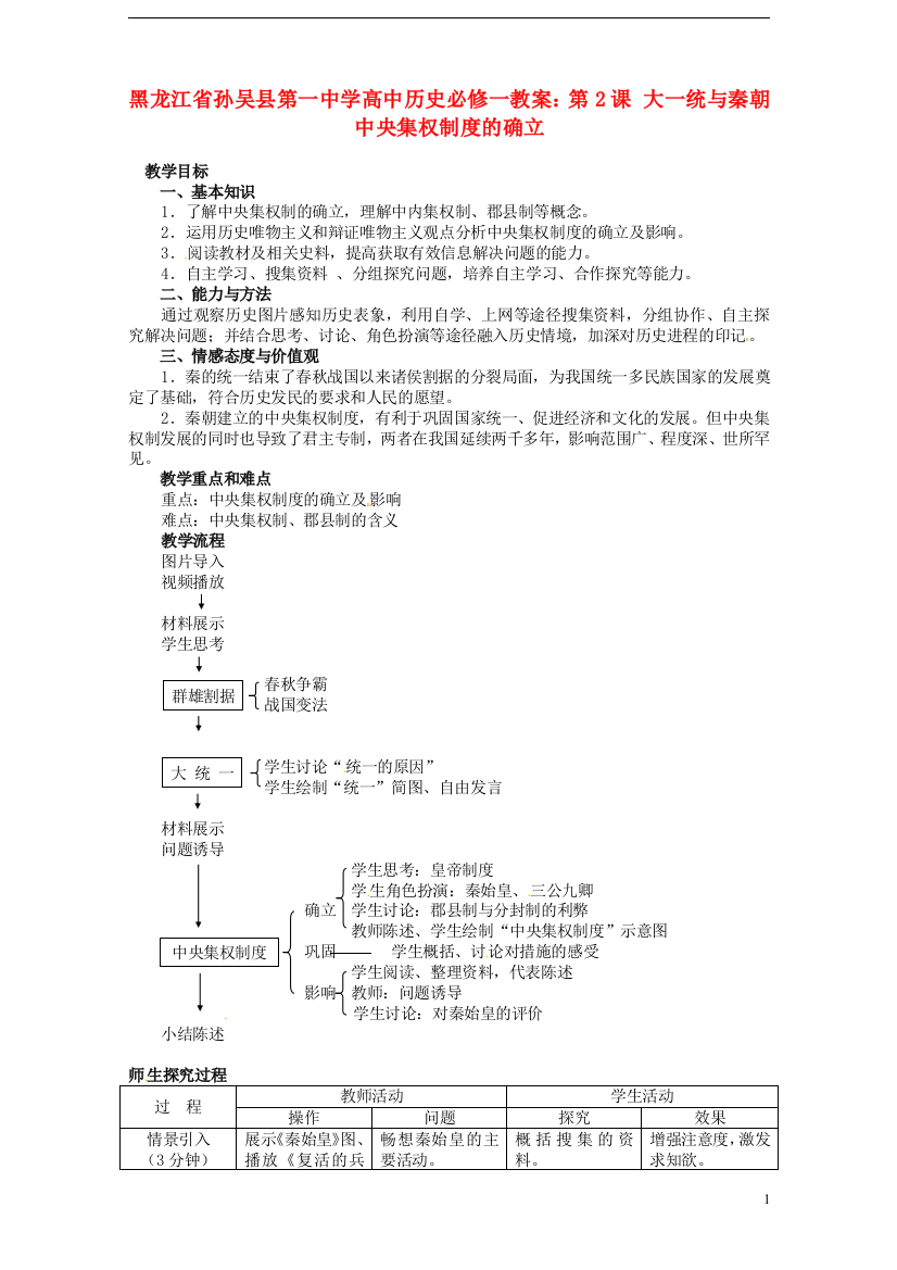 黑龙江省孙吴县第一中学高中历史