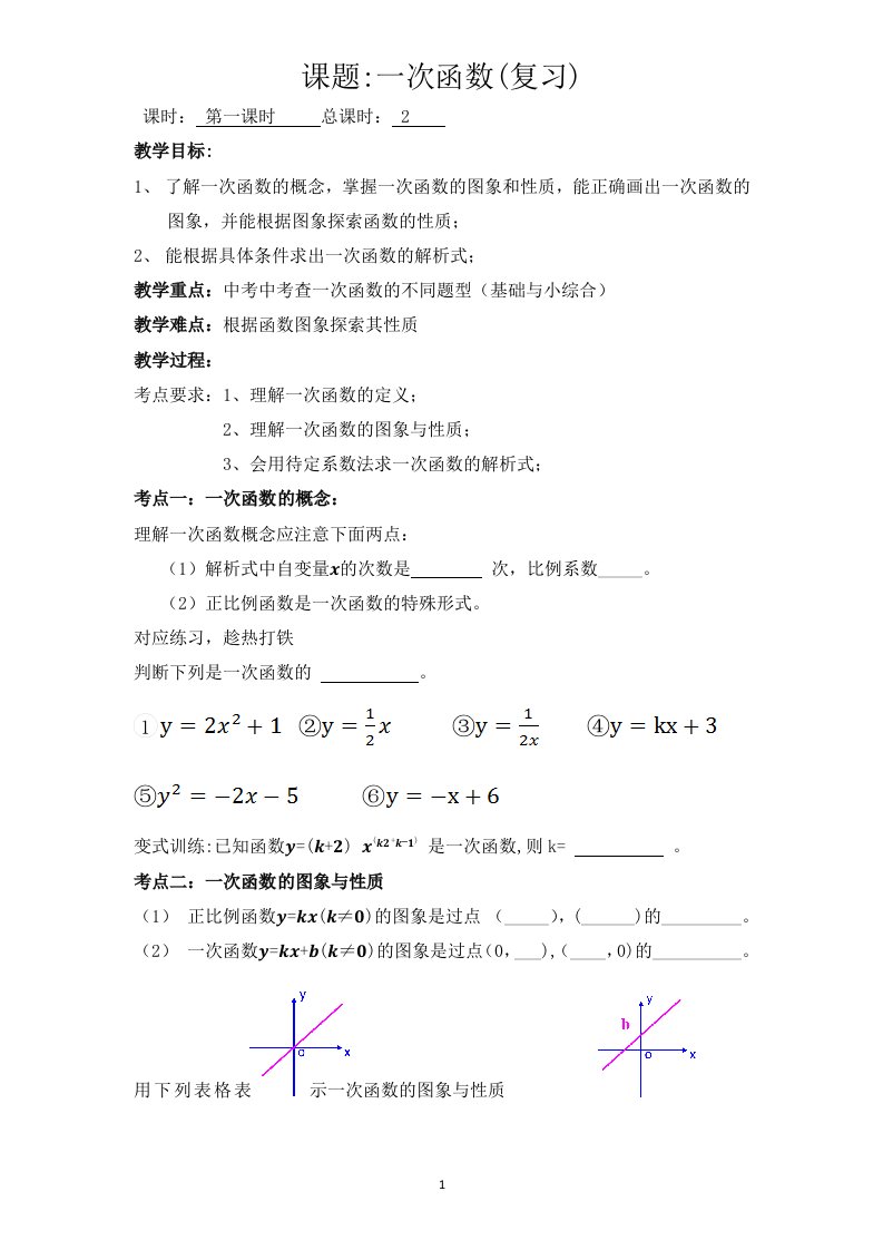 一次函数复习专题教案