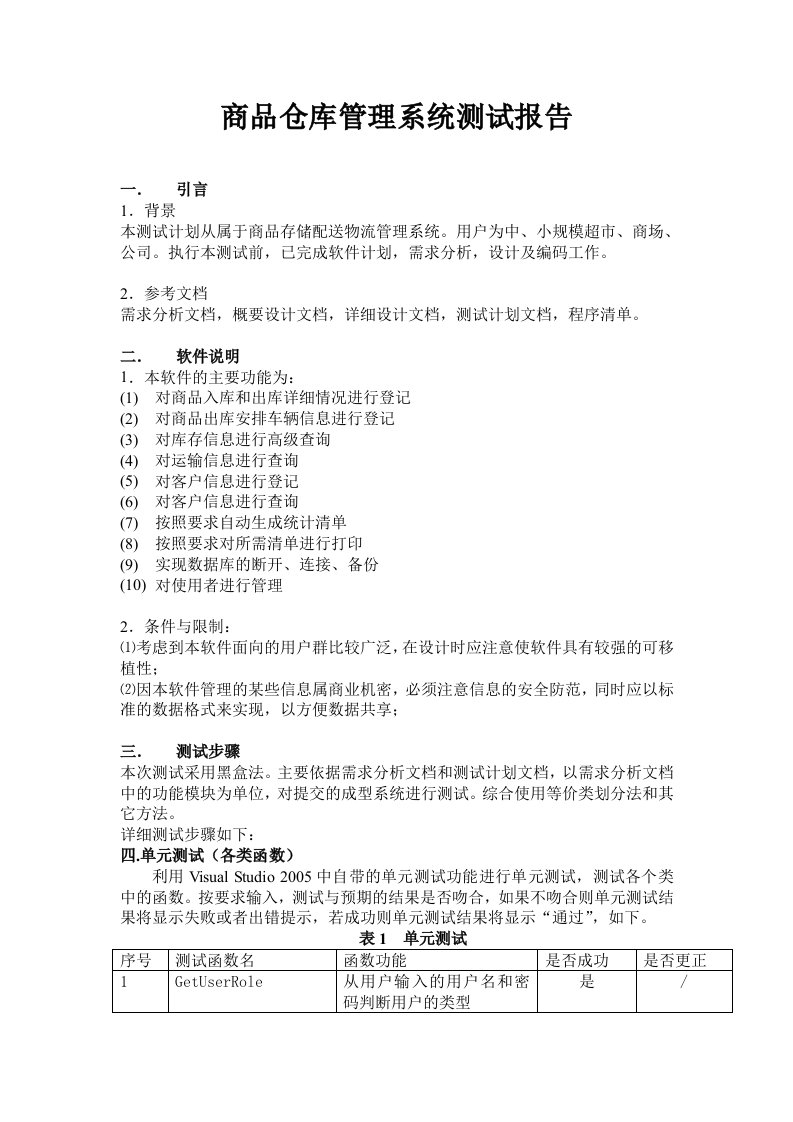 商品仓库管理系统测试报告测试文档