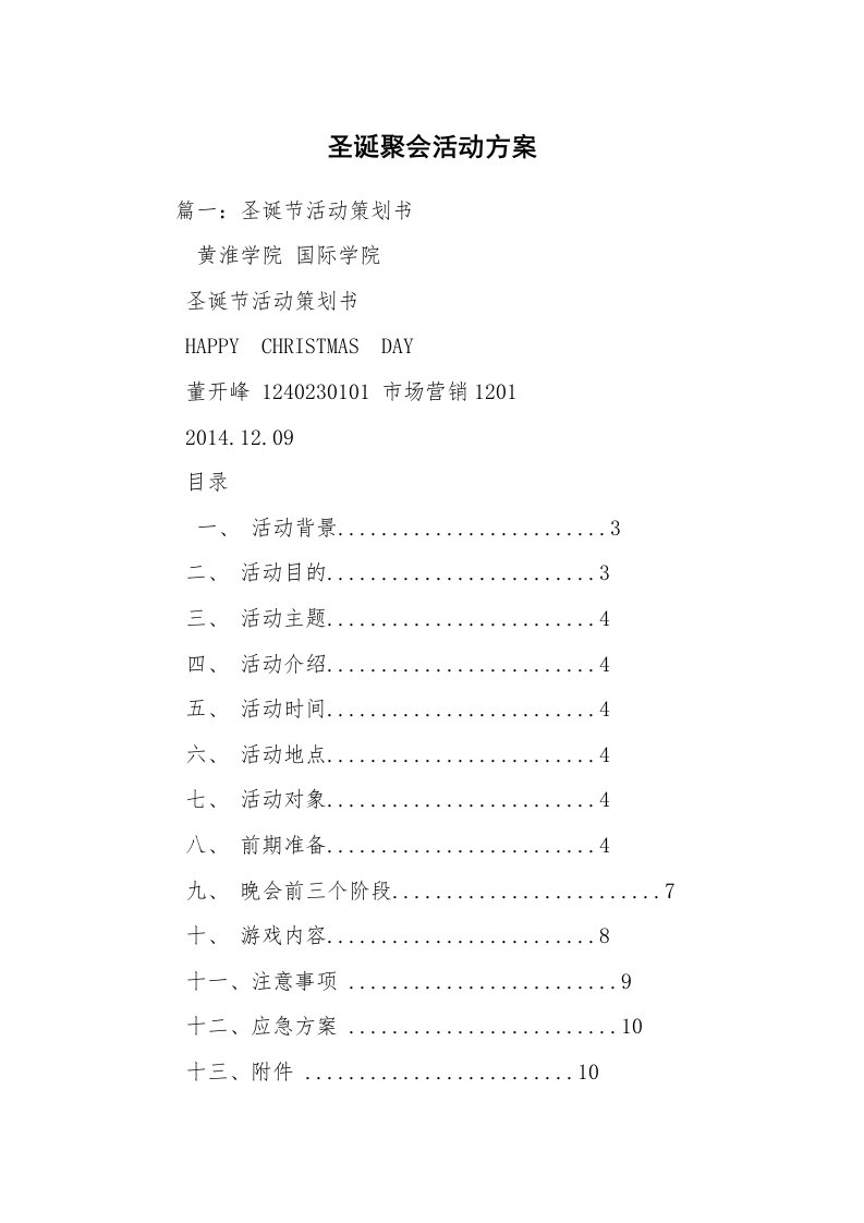 圣诞聚会活动方案