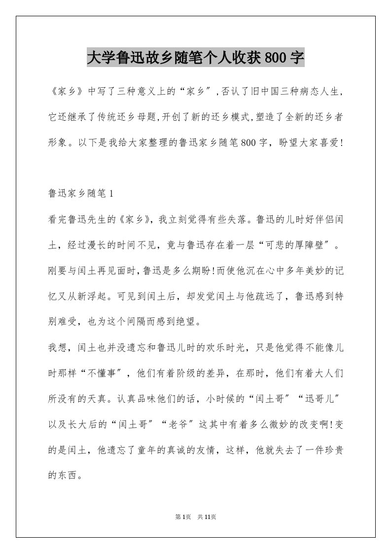 大学鲁迅故乡随笔个人收获800字