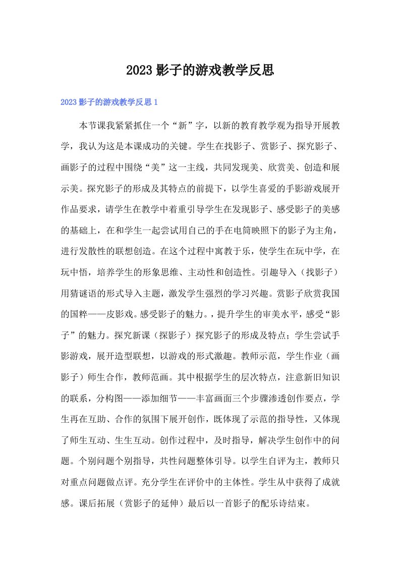 2023影子的游戏教学反思