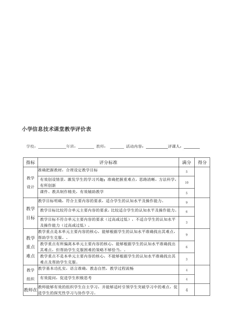 小学信息技术课堂教学评价