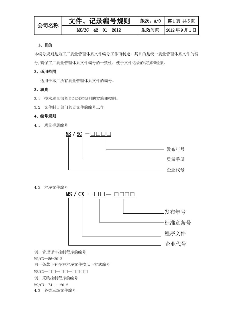 文件记录编号规则