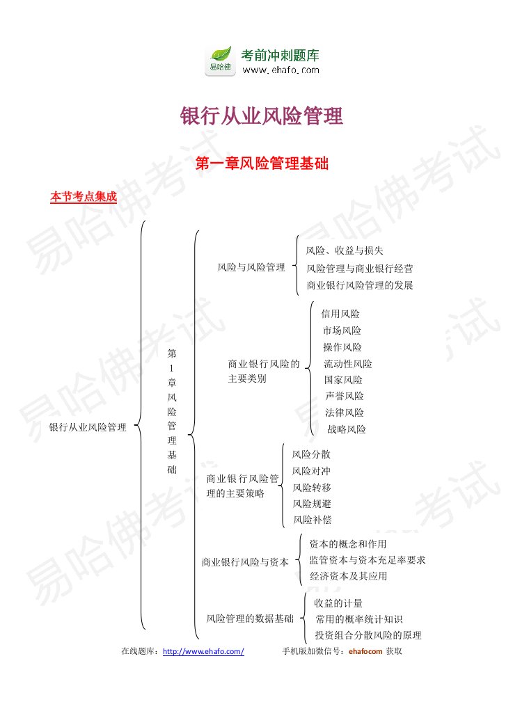 银行从业资格考试《风险管理》考点精编完整版