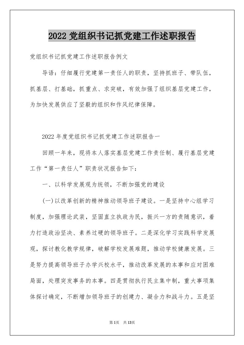 2022党组织书记抓党建工作述职报告