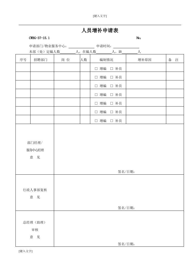 物业名企全套行政人事部表格