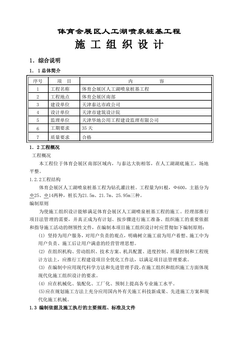 体育会展区人工湖喷泉桩基工程