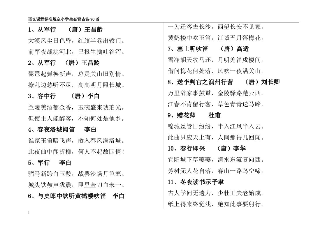 五年级小学生必背古诗300首资料