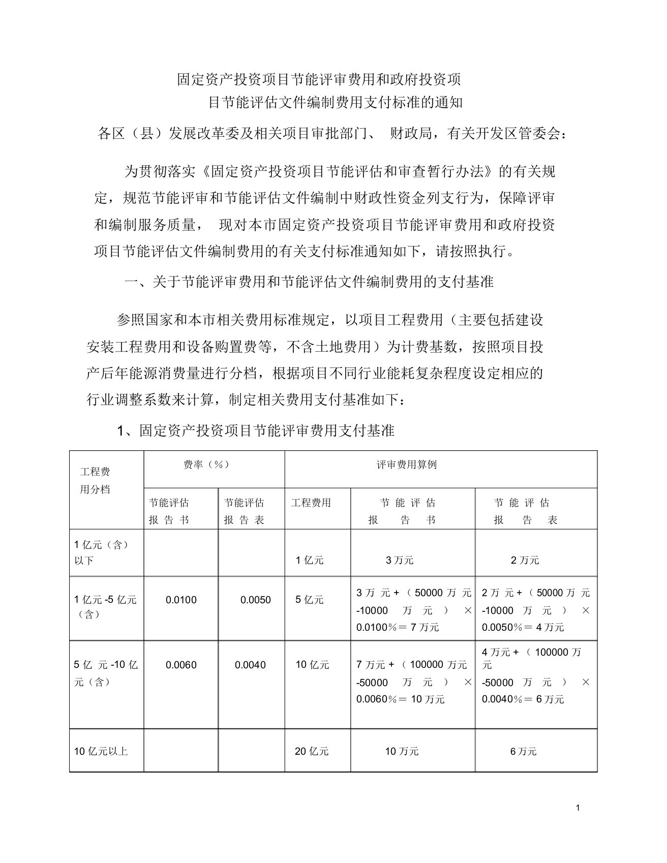 (完整版)节能评审和节能评估文件编制费用收费标准