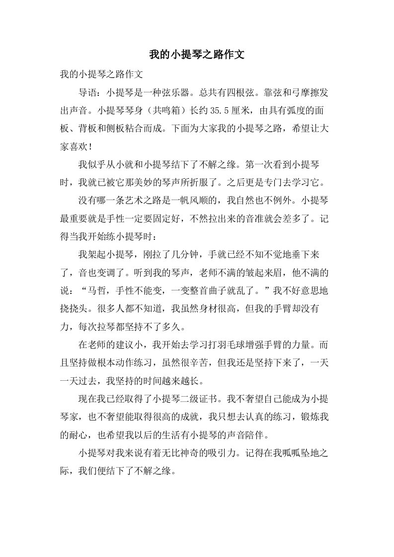 我的小提琴之路作文