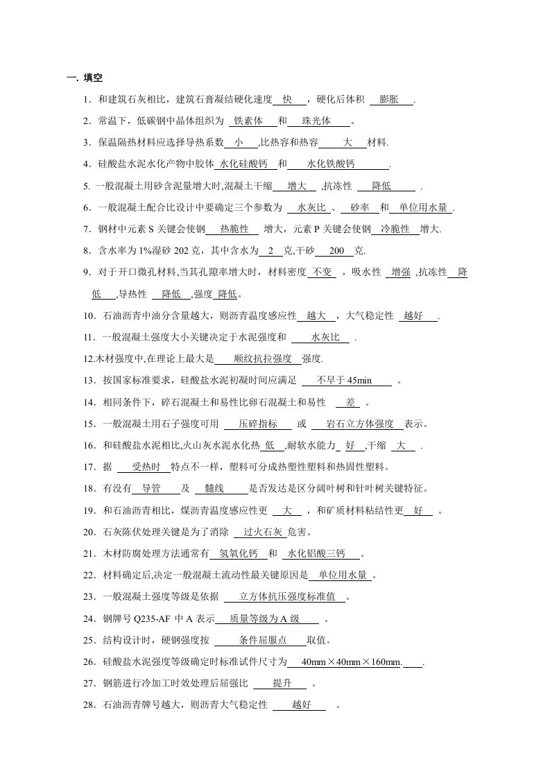 2021年土木重点工程材料题库大全含答案