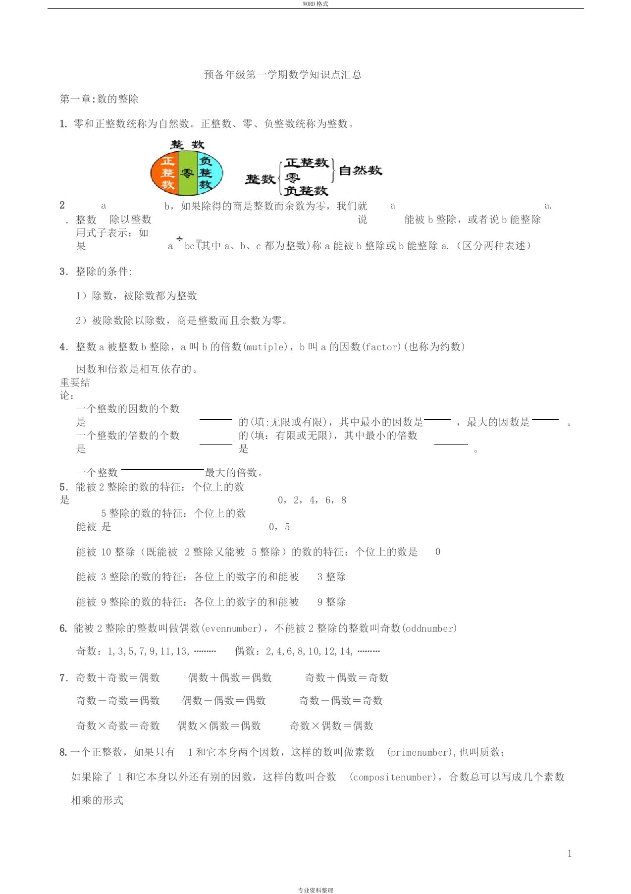 上海6年级第一学期数学知识点汇总