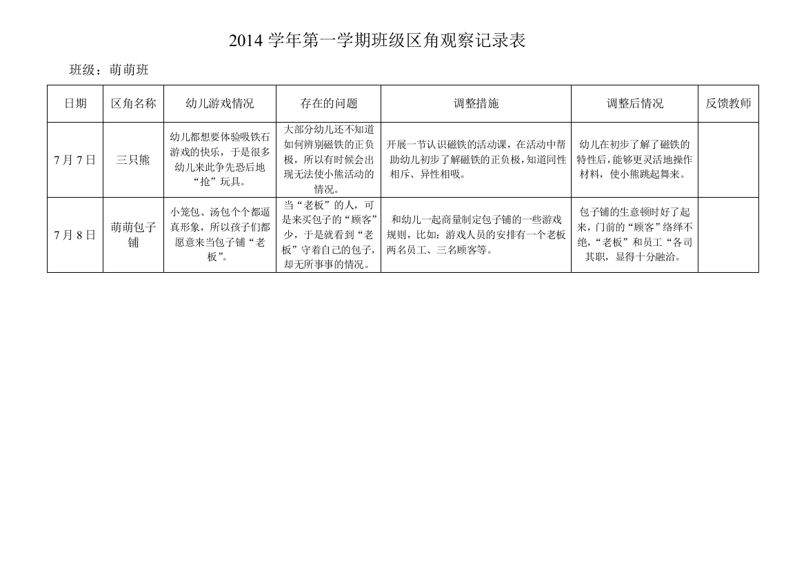 7月区角观察记录