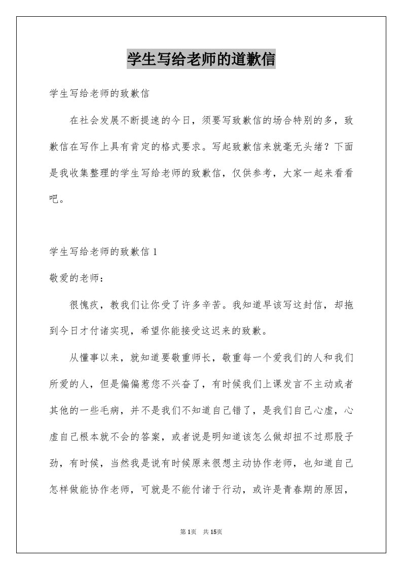 学生写给老师的道歉信例文