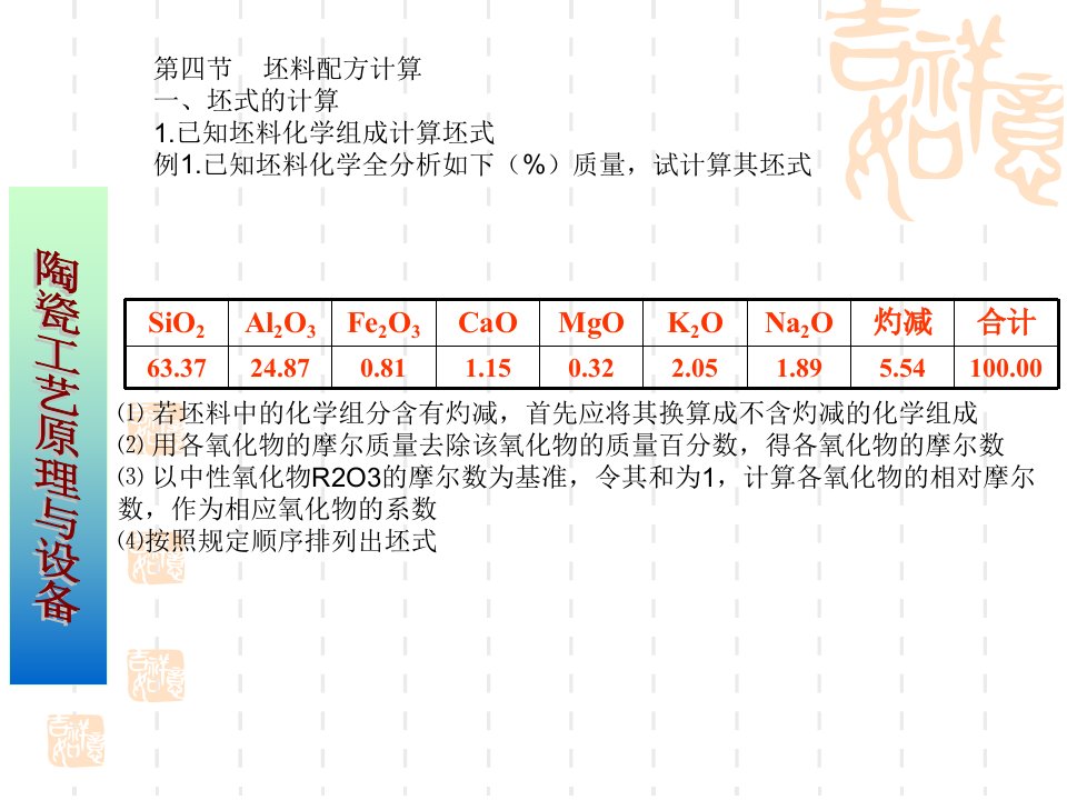 陶瓷配方计算