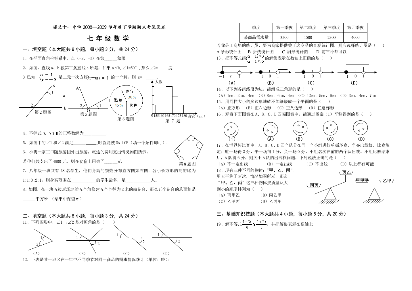 【小学中学教育精选】遵义十一中学2008—2009学年度下学期期末考试试卷