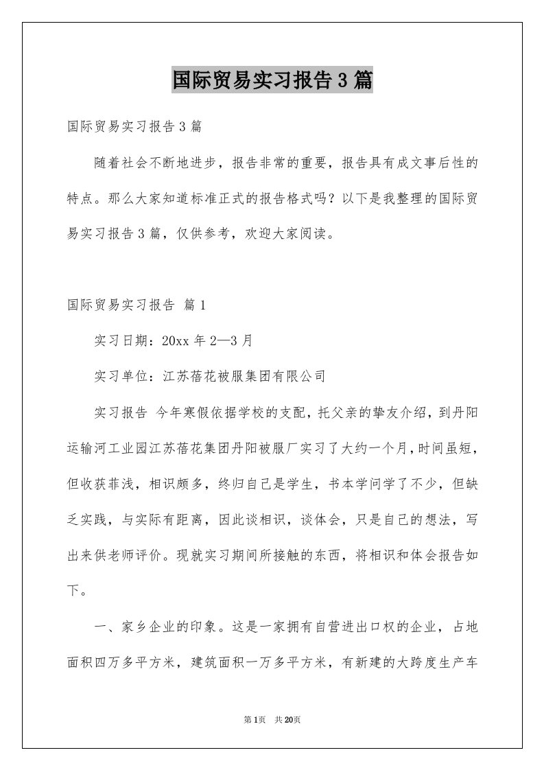 国际贸易实习报告3篇