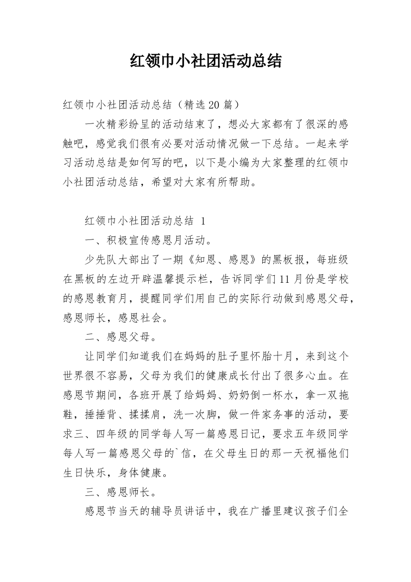 红领巾小社团活动总结