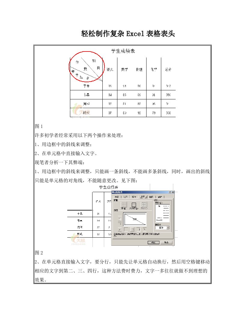 轻松制作复杂Excel表格表头