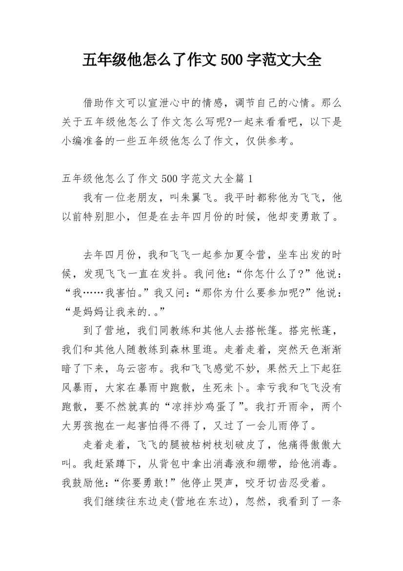 五年级他怎么了作文500字范文大全