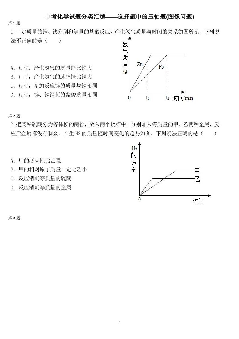 中考化学选择题中的压轴题(图像问题)