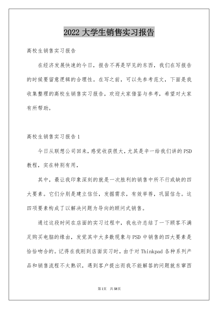 2022大学生销售实习报告_1