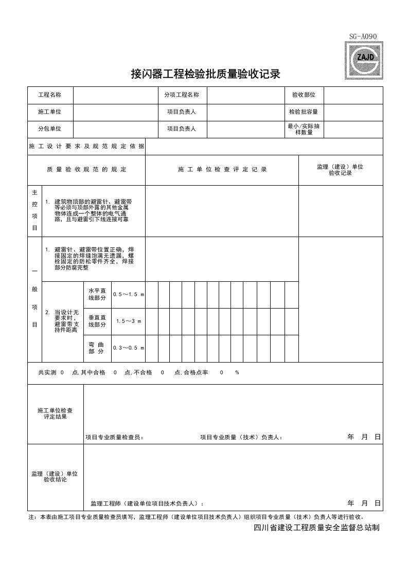 建筑工程-SGA090_接闪器工程检验批质量验收记录