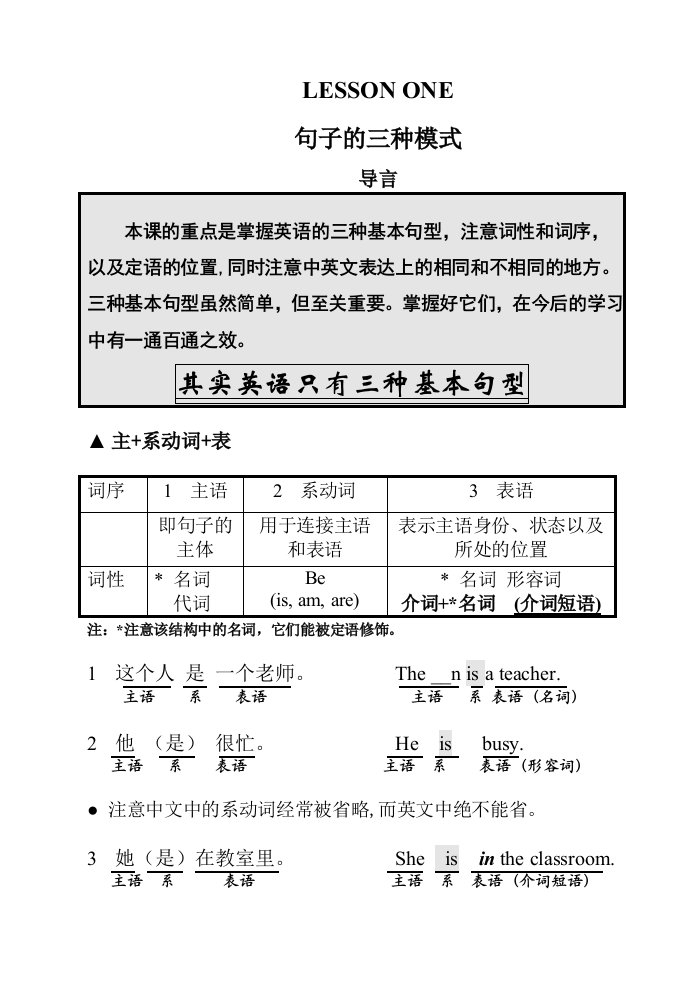 英语句子的三种模式