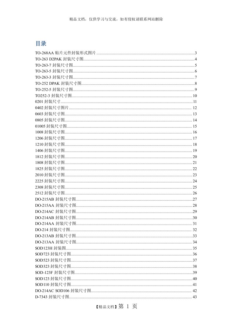 常用贴片元件封装尺寸图