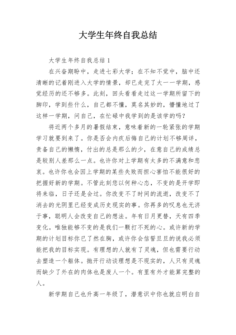 大学生年终自我总结